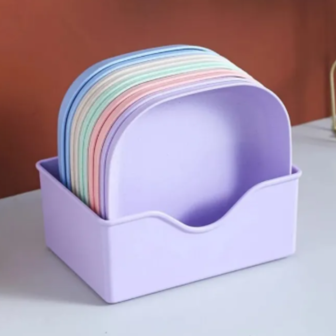 10Pcs Creative Food Grade Plastic Plates Set with Stand - Image 3