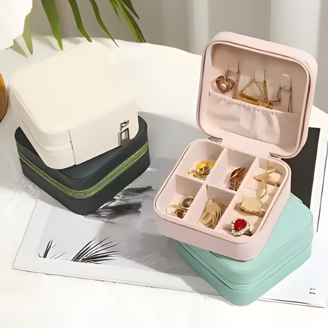 Premium PU Leather Jewellery Organizer Box with Zipper - Image 3